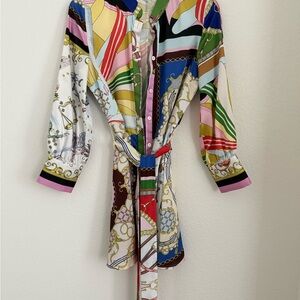 Zara Multicolor Chain Print Dress with tie